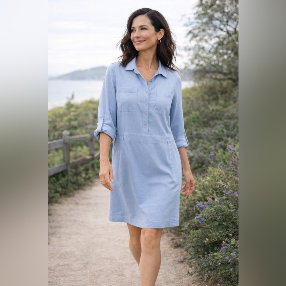 J. Jill Light Blue Long Sleeve Shirt Dress